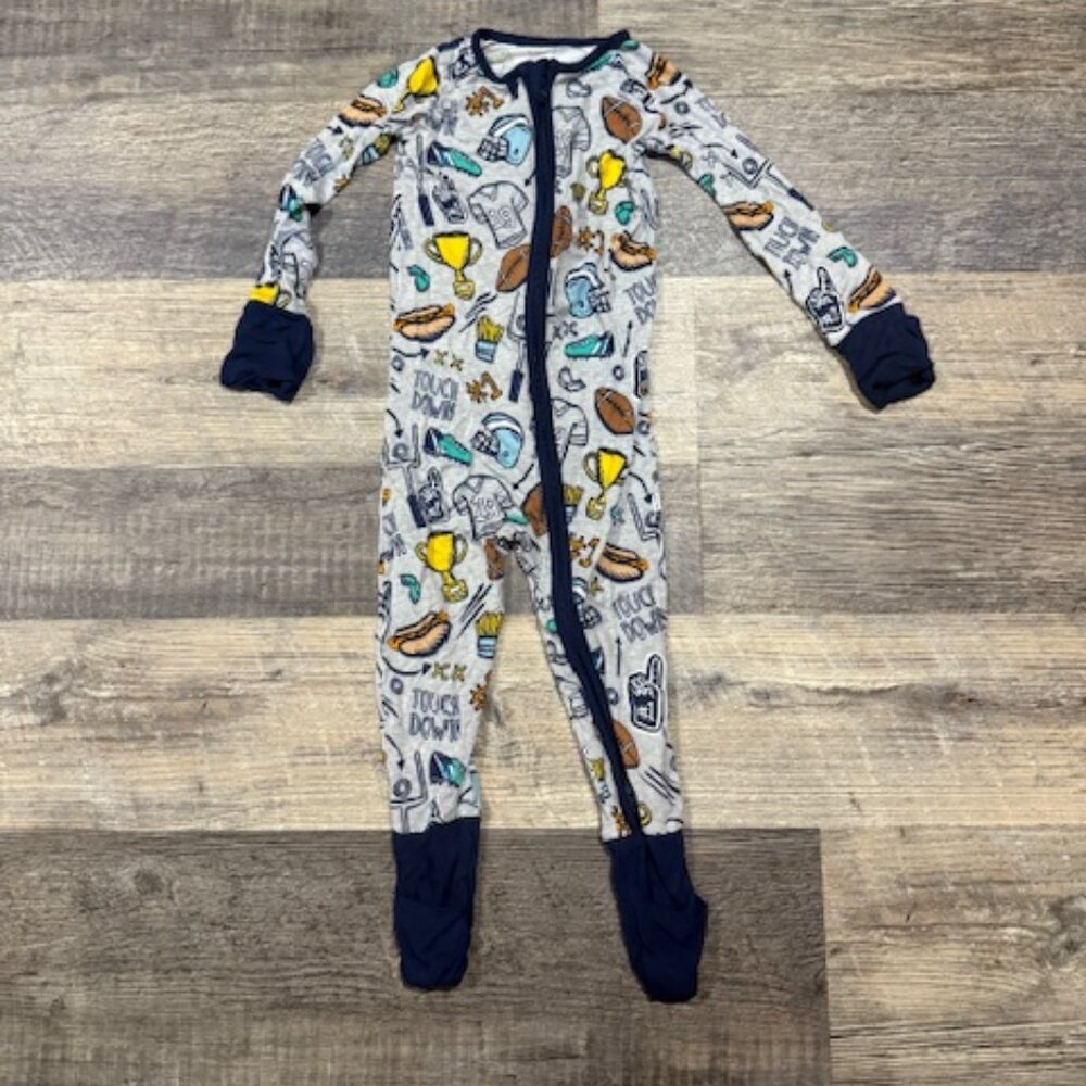 Little Sleepies Navy Trim Sports Trophy Print Footed Pajamas